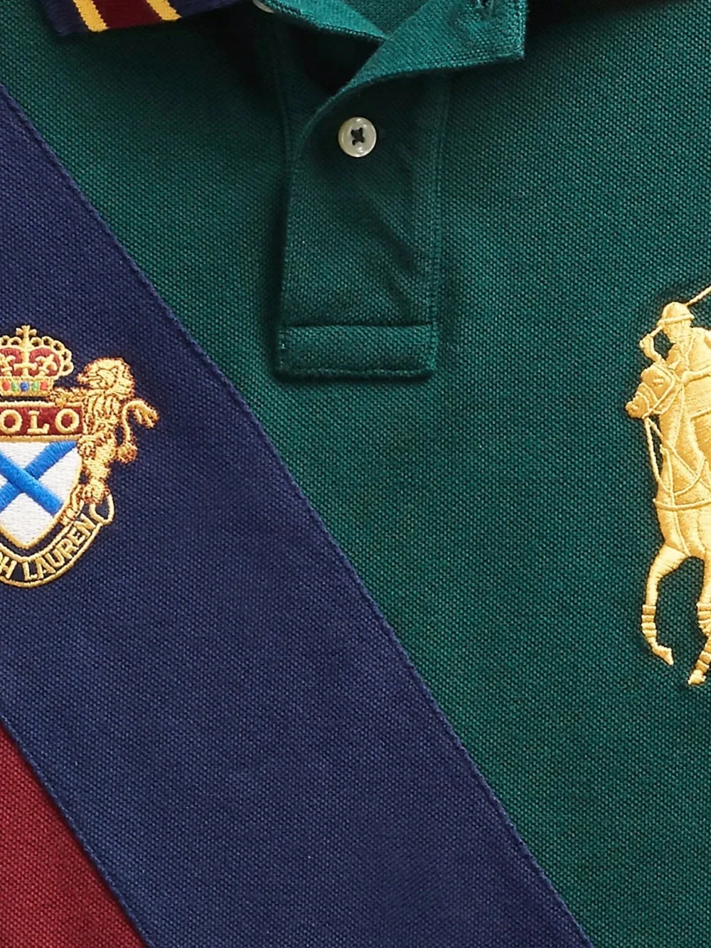 Polo by Ralph Lauren Green, Maroon & Navy Colorblock Polo Gold Embroidery NWT